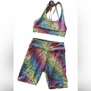 Leapord Rainbow Print Sports Bra and Shorts Set